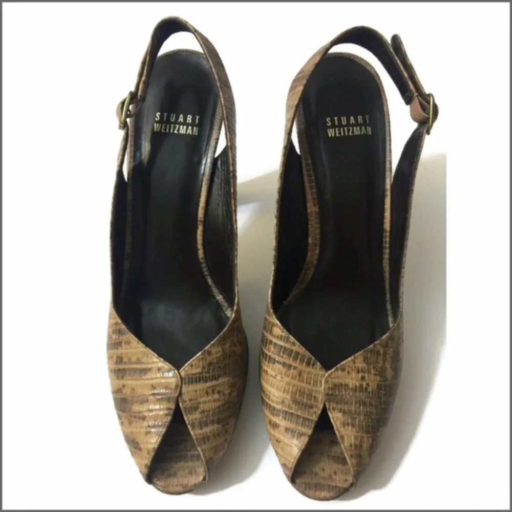 𝅺stuart Weitzman Snakeskin Slingback Heels